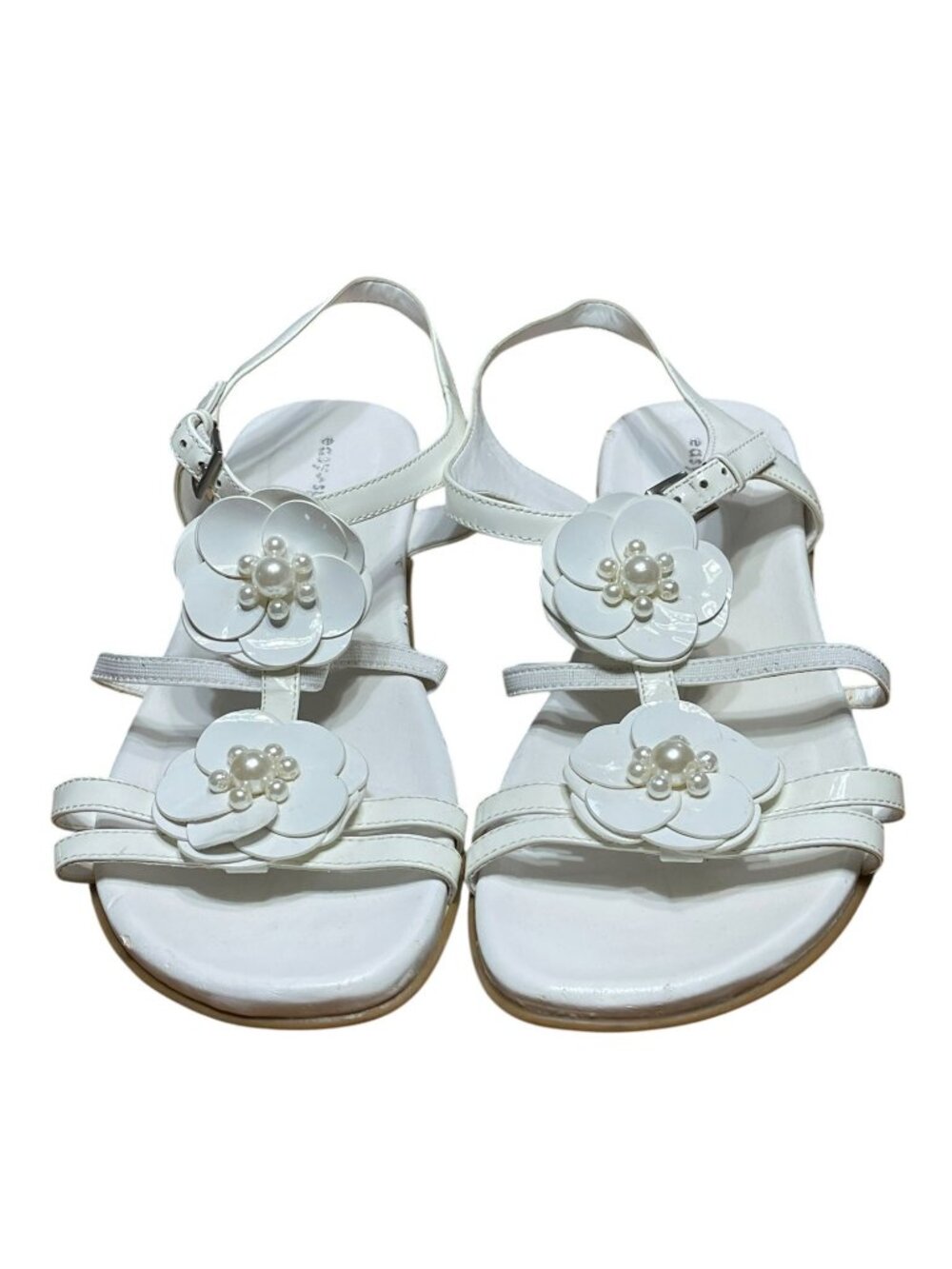Easy Spirit White Floral Sandals With Pearl Details Womens Size 9.5M